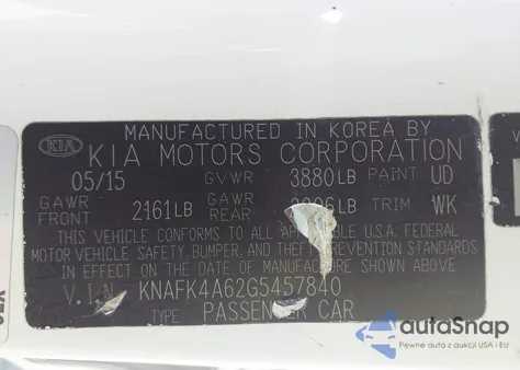 2016 Kia Forte Lx z USA, uszkodzony, nr VIN KNAFK4A62G5457840